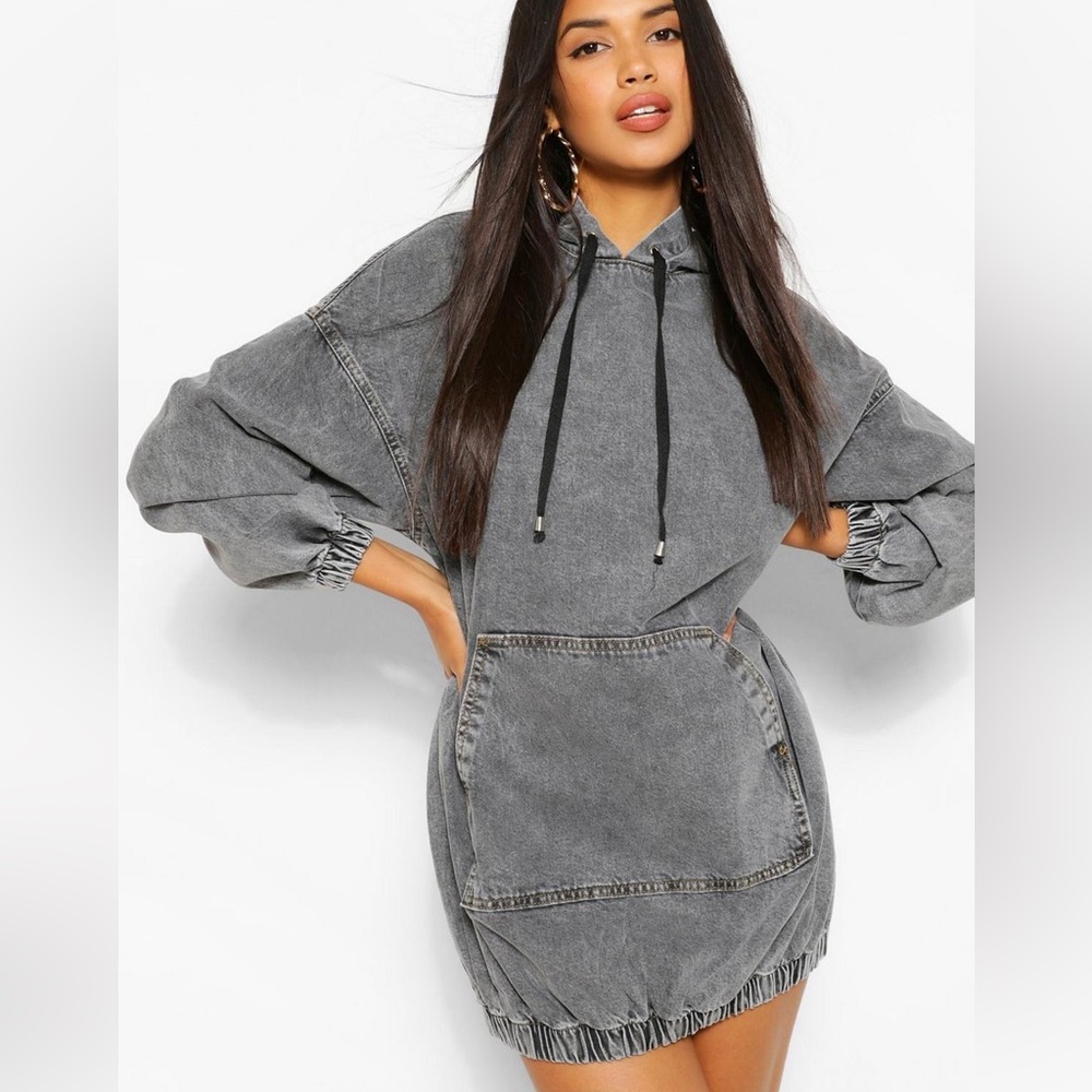 Boohoo gray denim sweatshirt dress